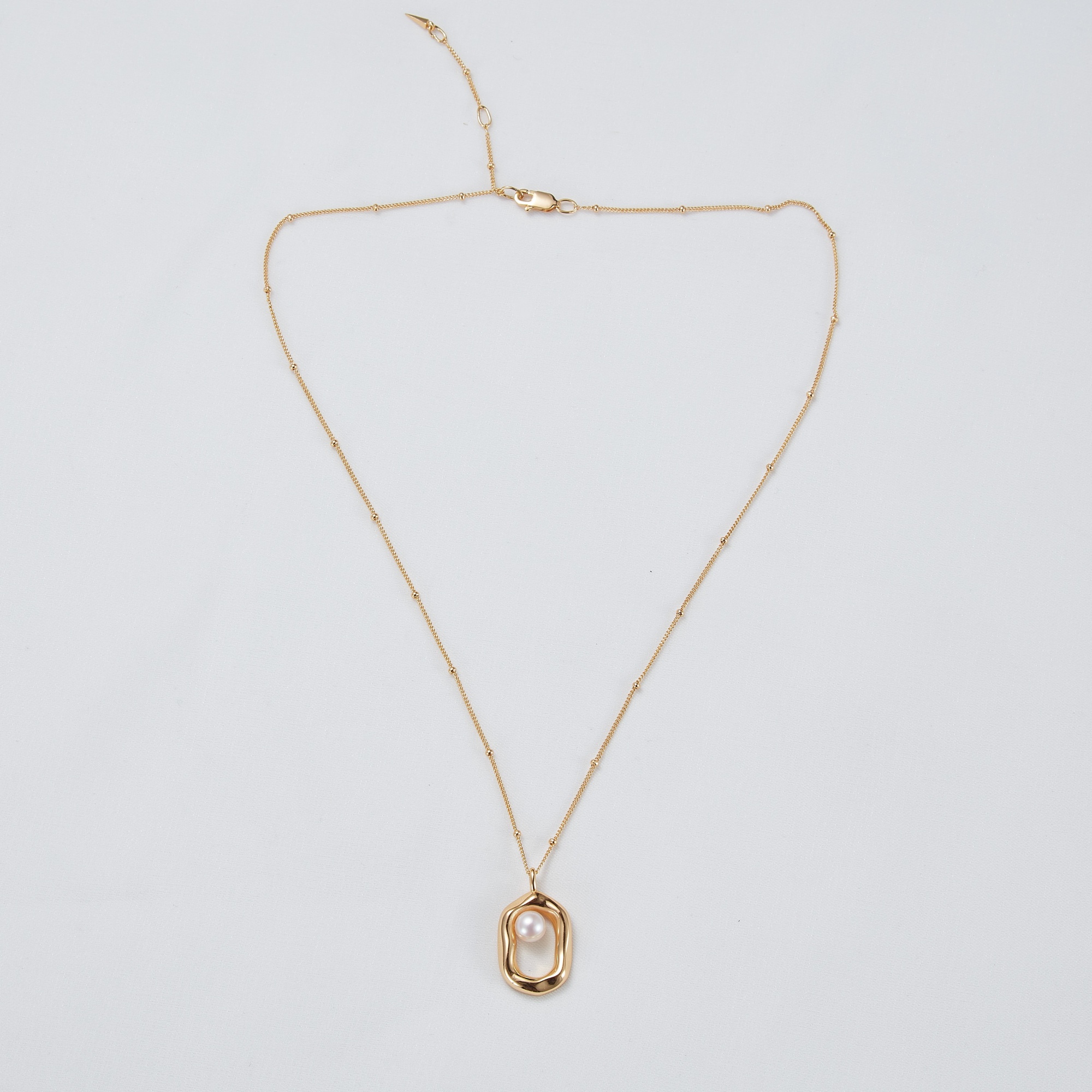 S925 Sterling Silver Necklace Jewelry Freshwater Cultured Gold Plated Beaded Chain Pearl Square Pendant Necklace