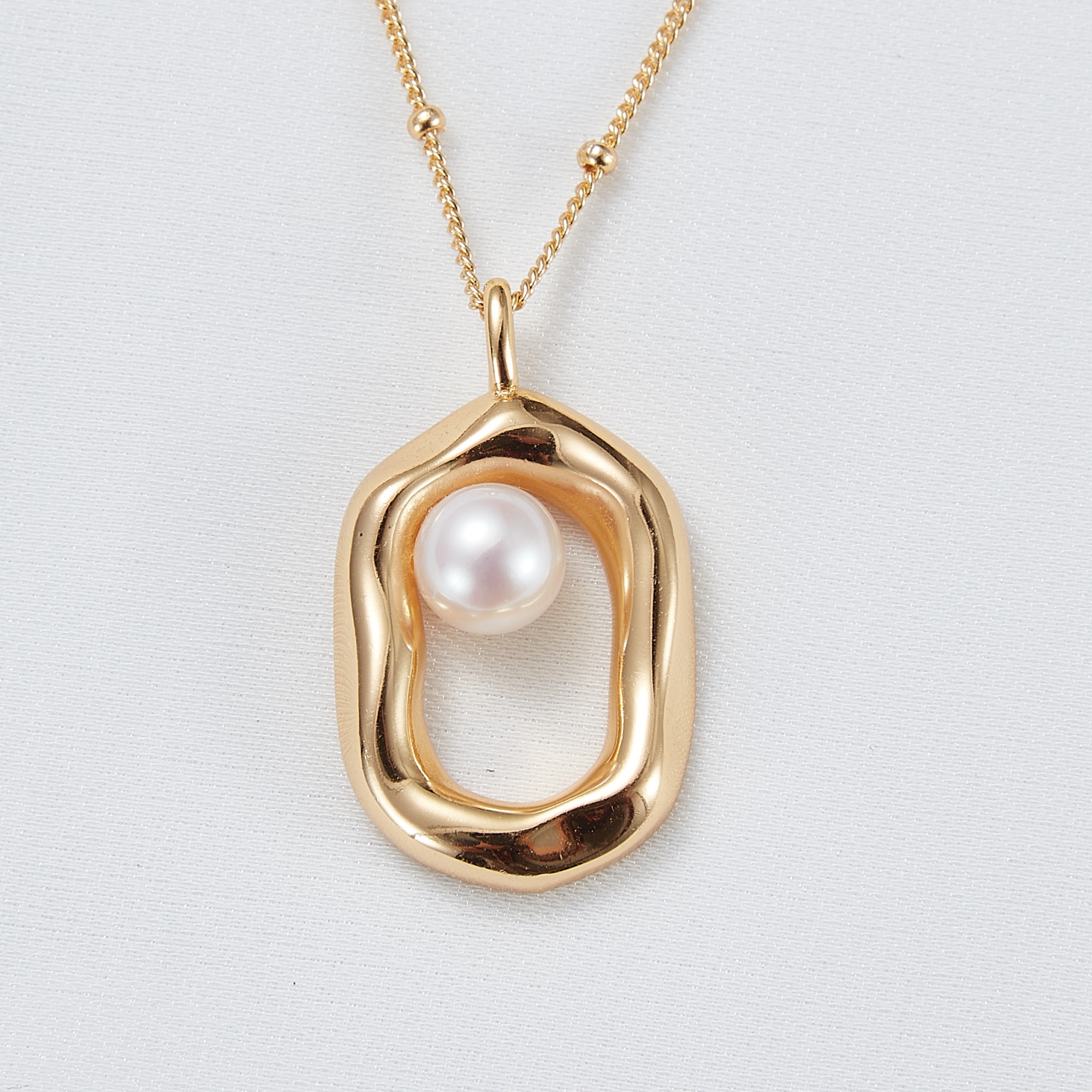 S925 Sterling Silver Necklace Jewelry Freshwater Cultured Gold Plated Beaded Chain Pearl Square Pendant Necklace