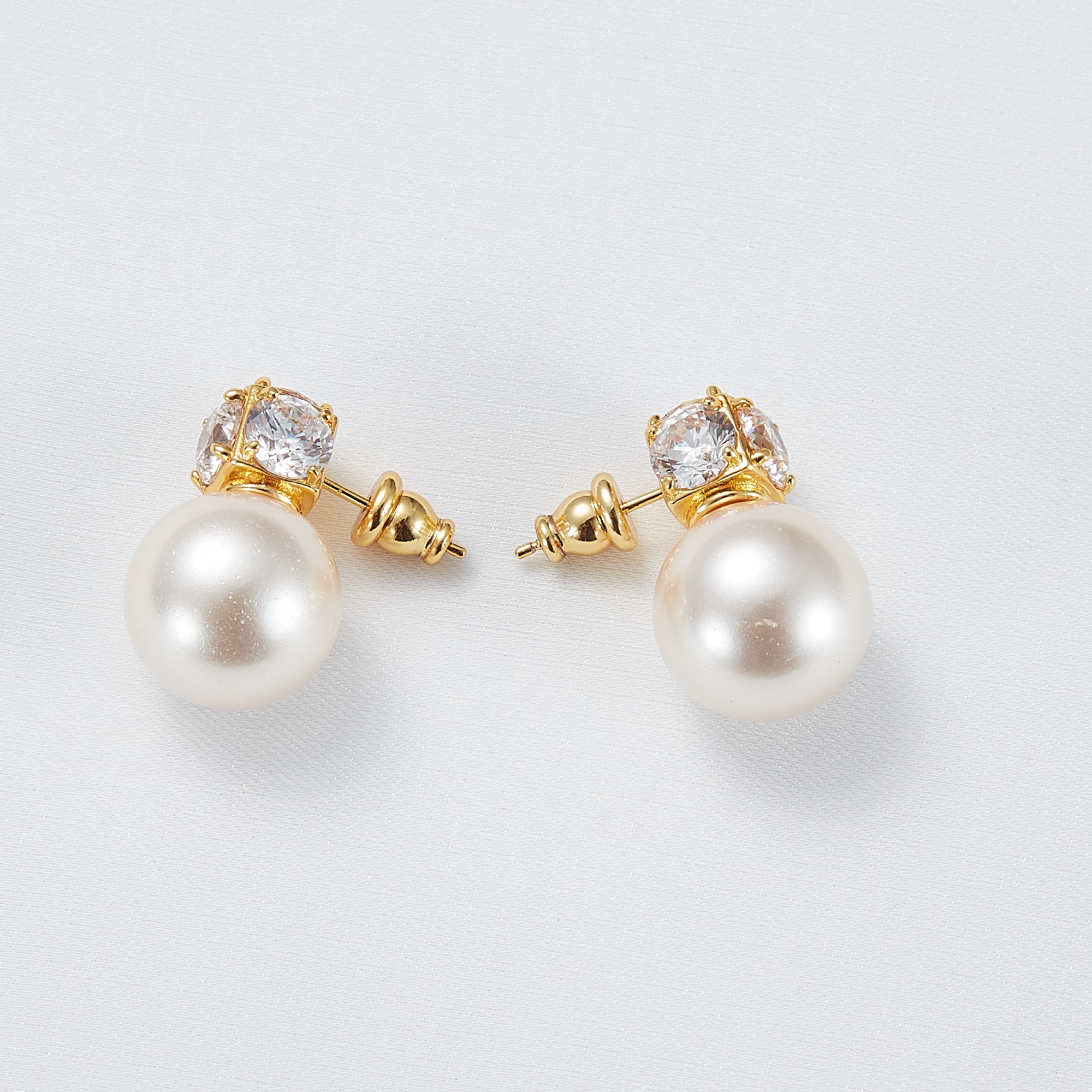 Classic Women Jewelry 18K Gold Plated Silver 7-8mm Freshwater Round Pearl Stud Earrings