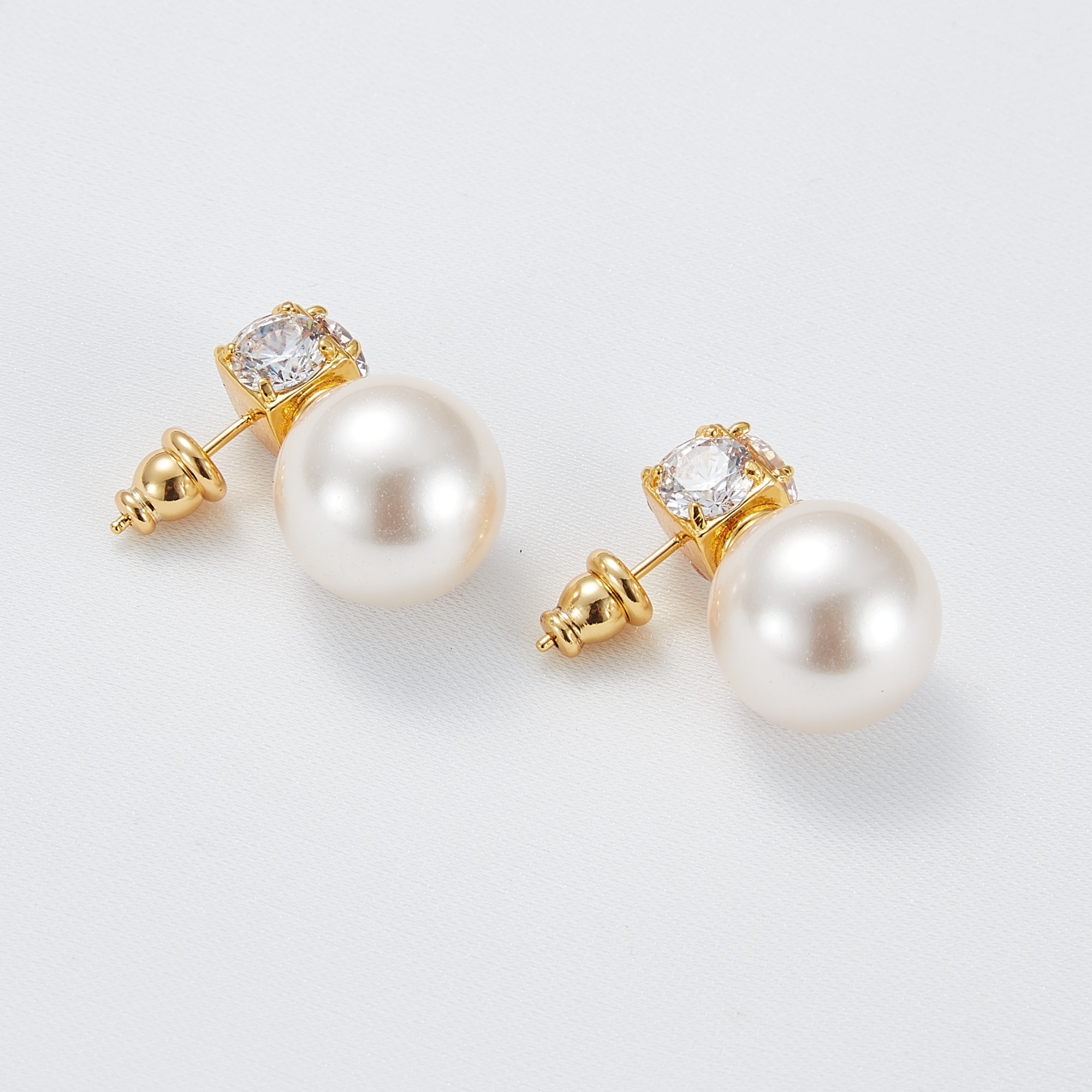 Classic Women Jewelry 18K Gold Plated Silver 7-8mm Freshwater Round Pearl Stud Earrings