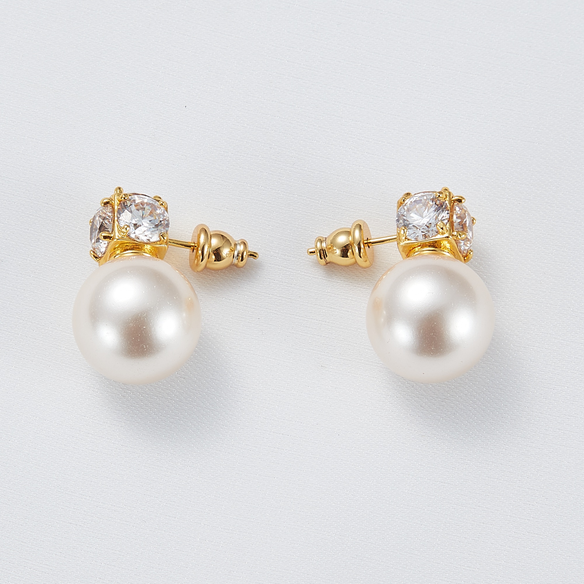 Classic Women Jewelry 18K Gold Plated Silver 7-8mm Freshwater Round Pearl Stud Earrings