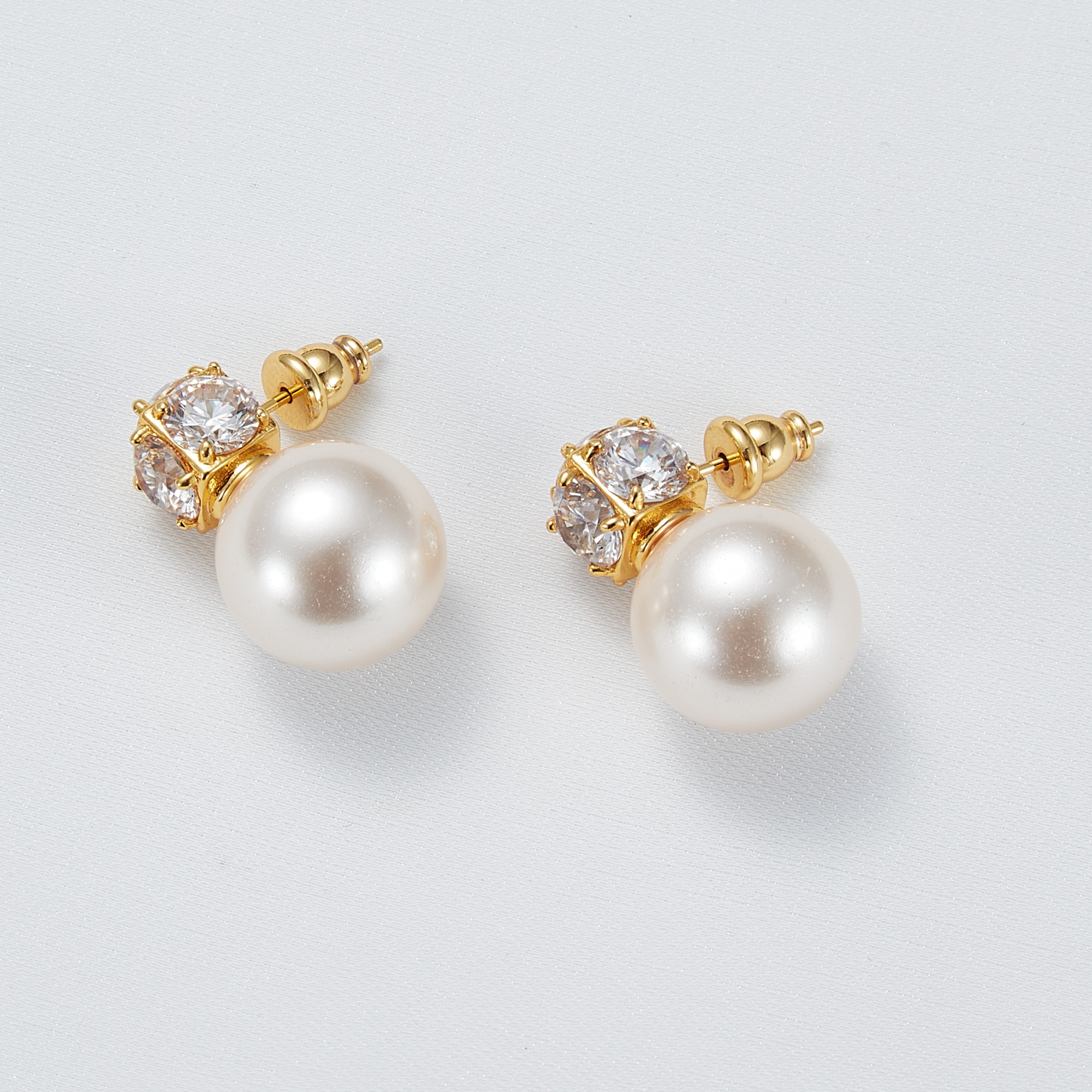 Classic Women Jewelry 18K Gold Plated Silver 7-8mm Freshwater Round Pearl Stud Earrings