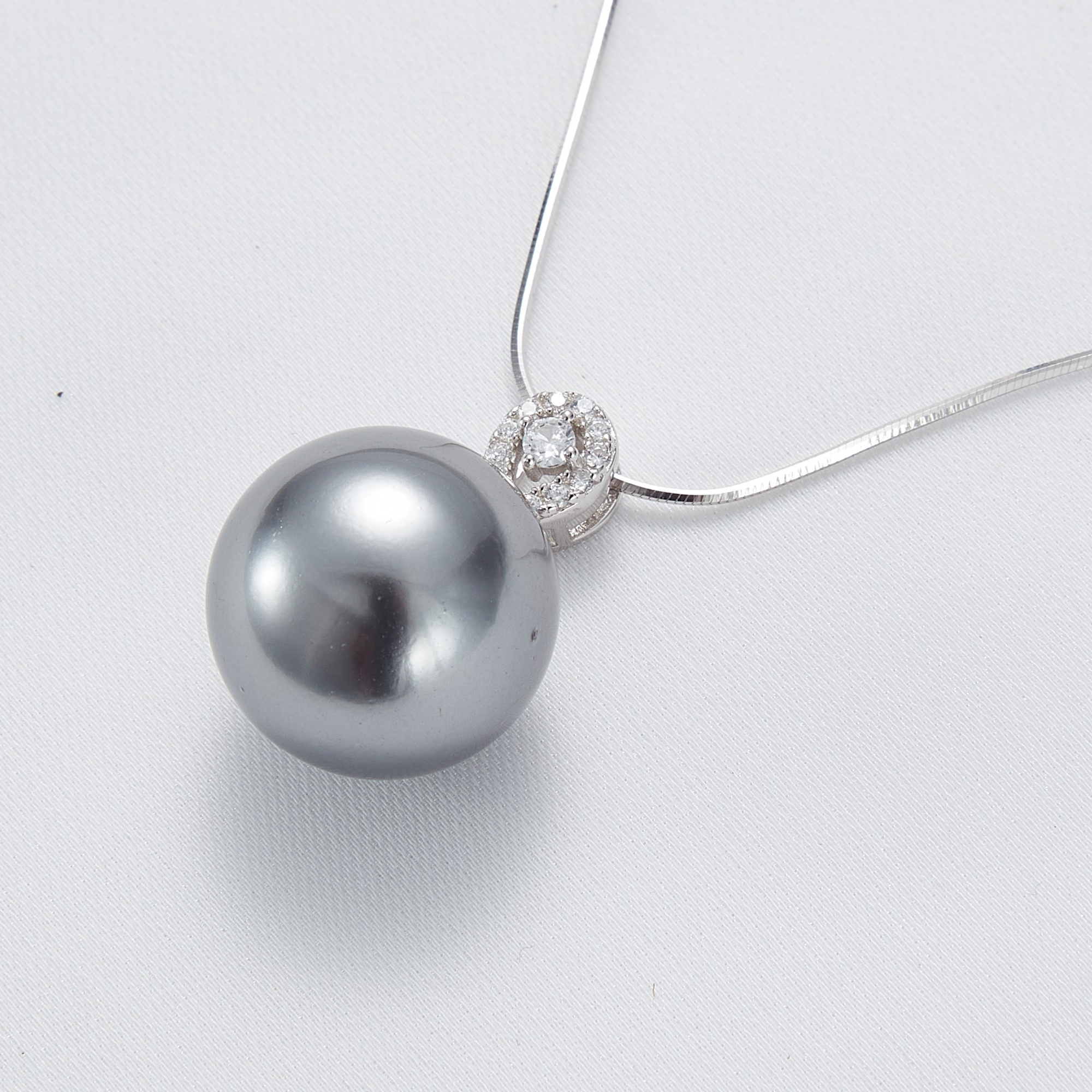  925 sterling silver dainty round 12mm gray large pearl pendant necklace