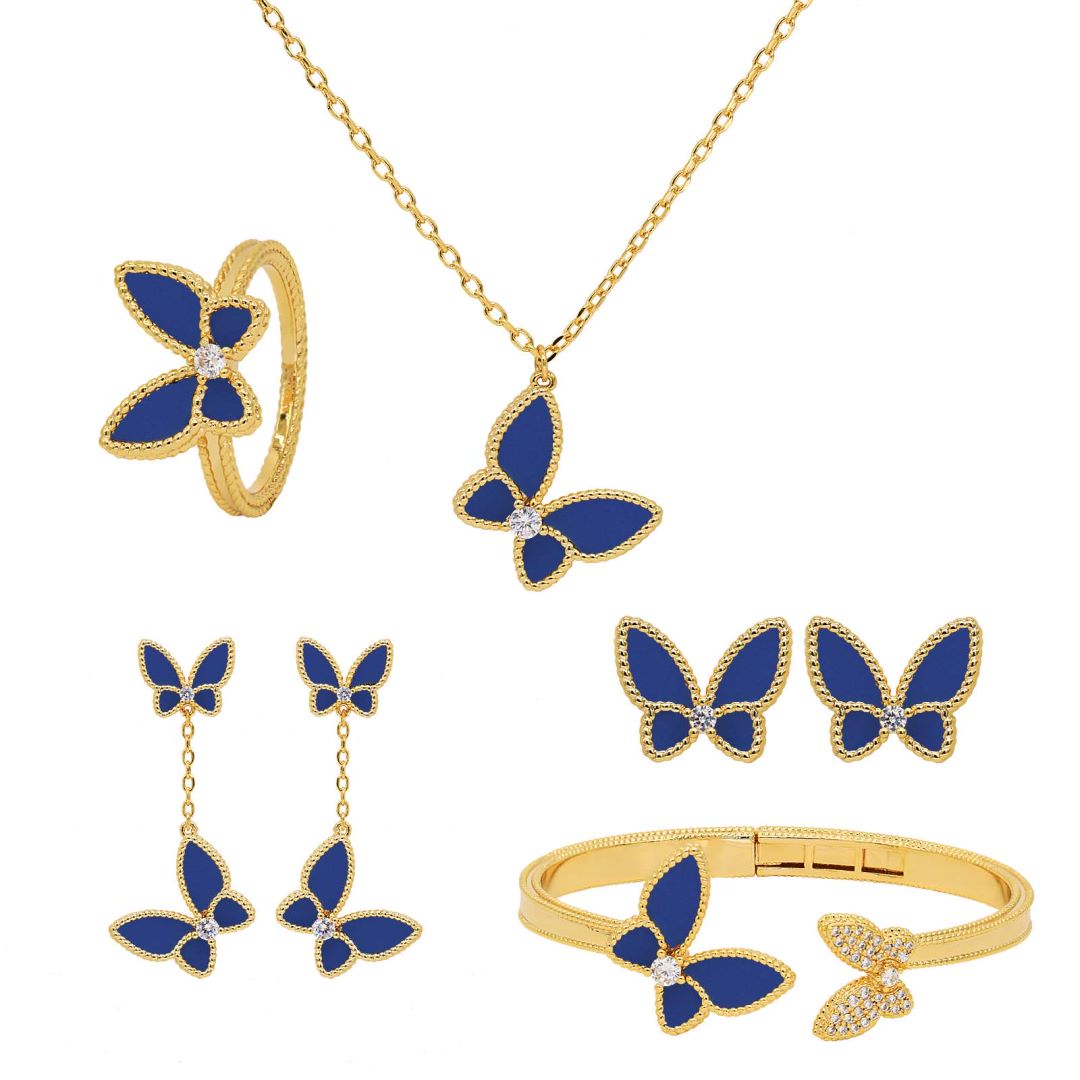 Fashion 18K Copper Real Gold Plated Luxury Costume Shell Jewelry Butterfly Jewelry Sets For Woman
