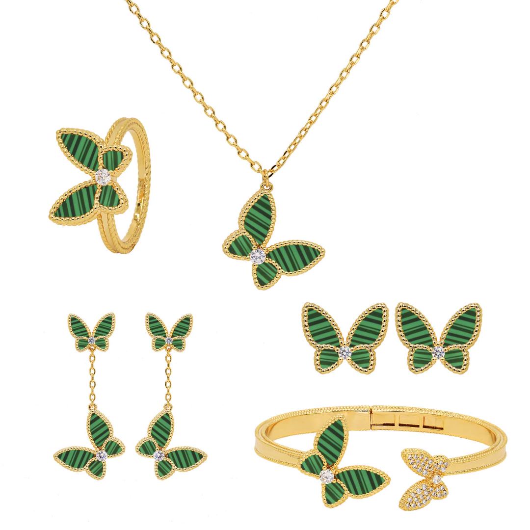 Fashion 18K Copper Real Gold Plated Luxury Costume Shell Jewelry Butterfly Jewelry Sets For Woman