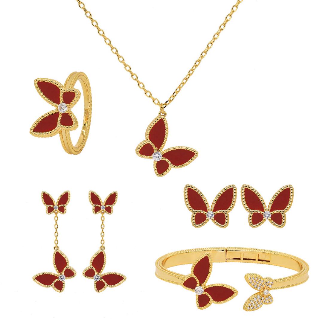 Fashion 18K Copper Real Gold Plated Luxury Costume Shell Jewelry Butterfly Jewelry Sets For Woman