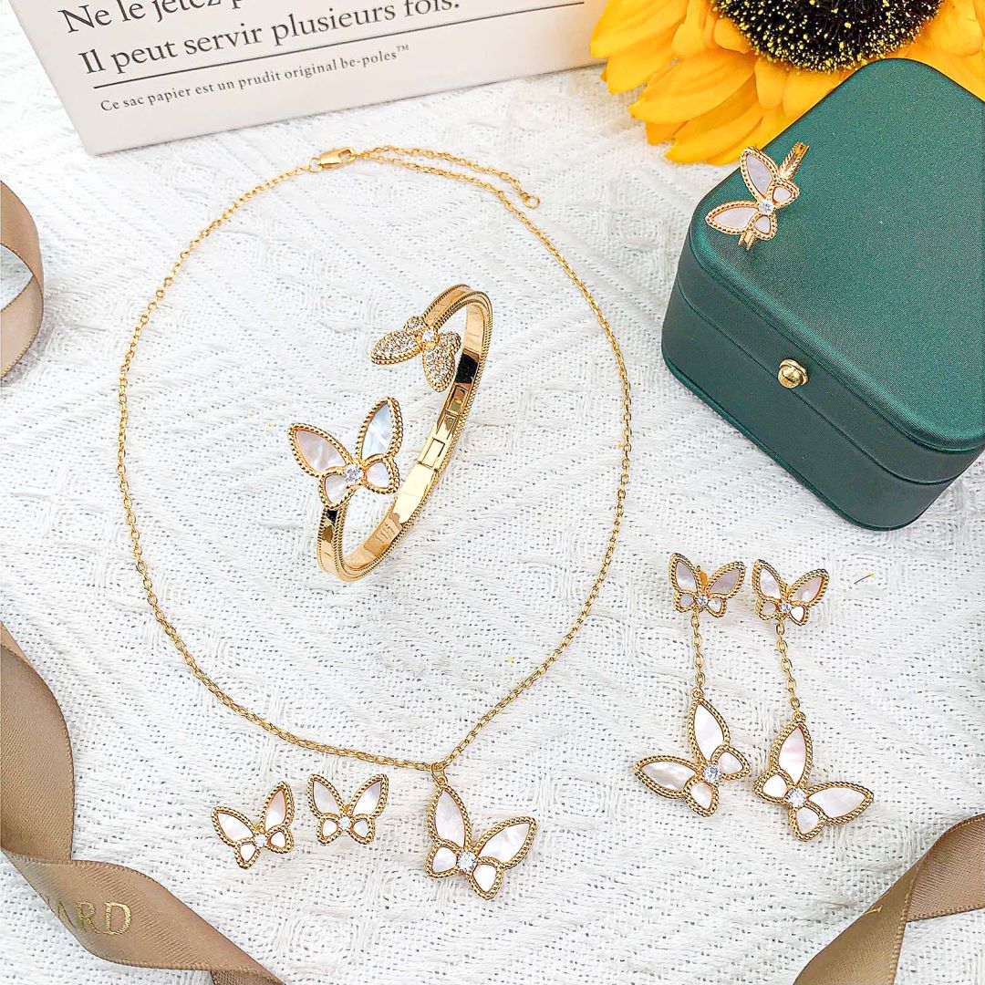 Fashion 18K Copper Real Gold Plated Luxury Costume Shell Jewelry Butterfly Jewelry Sets For Woman