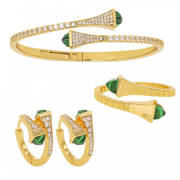 Classic Fashion Bridal Jewelry Bangle Open Cuff Wedding Bracelet Ring Earring Sets