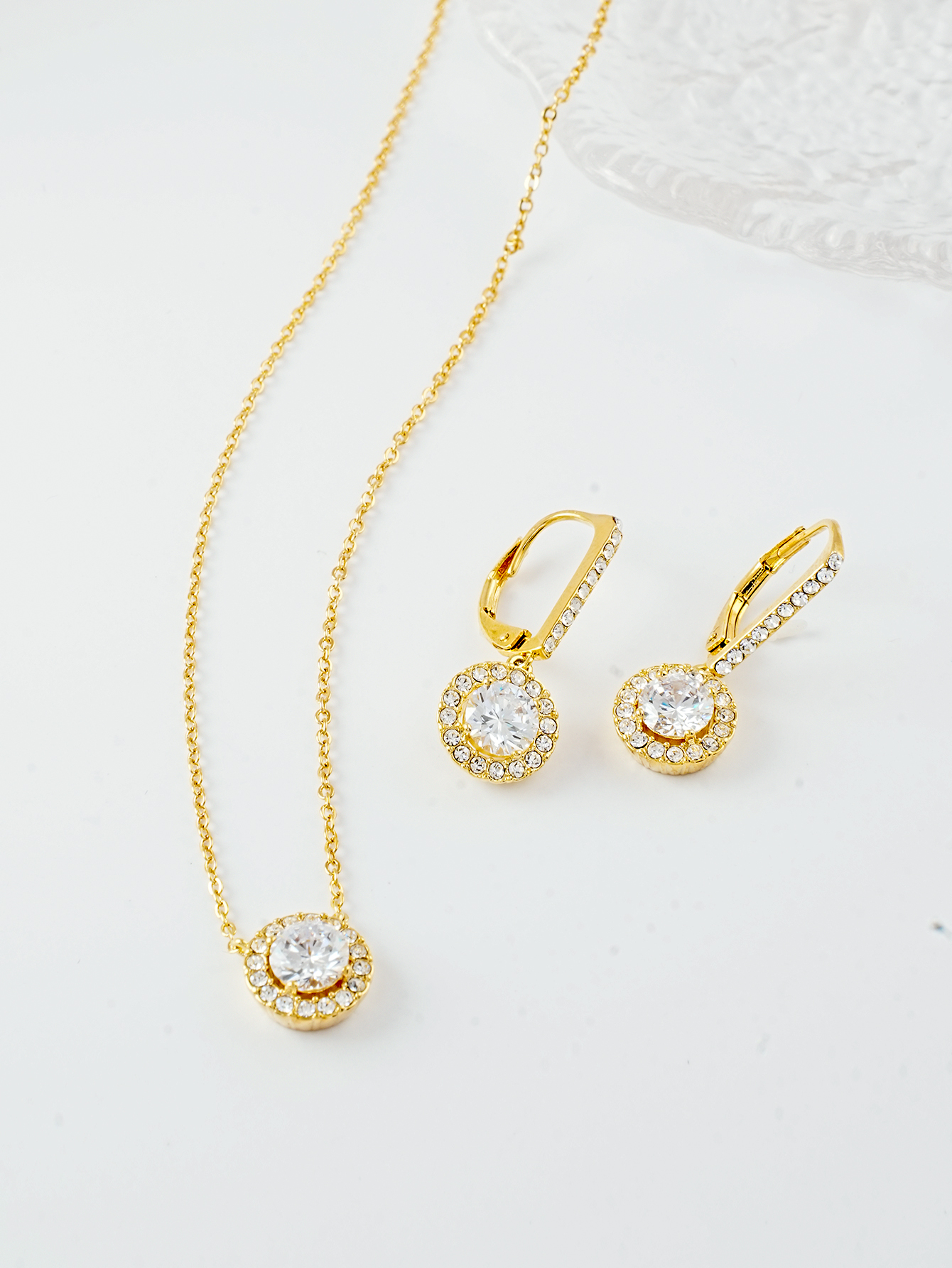 14k gold jewelry wholesale classic bezel diamond necklace earring set gift
