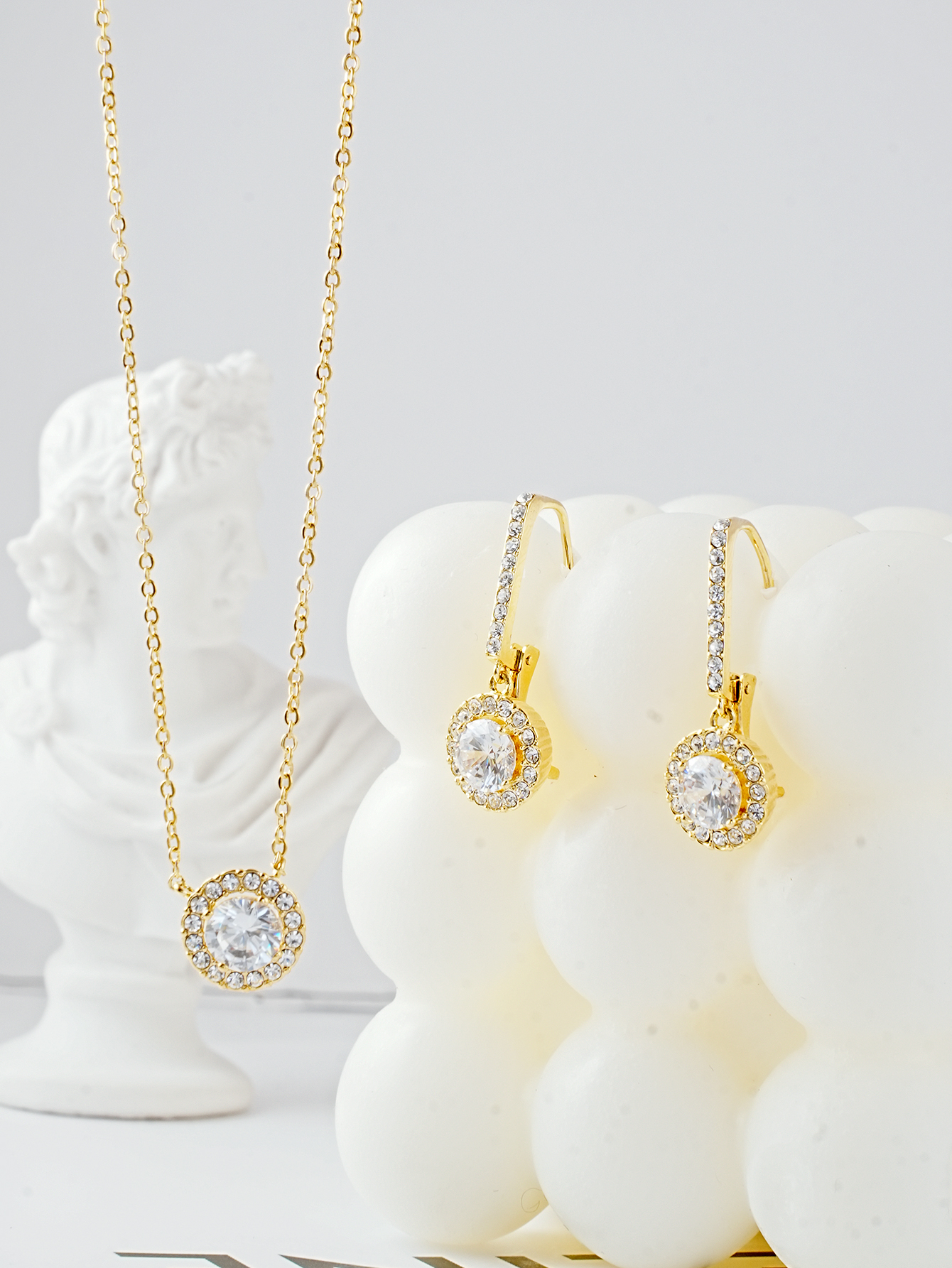 14k gold jewelry wholesale classic bezel diamond necklace earring set gift