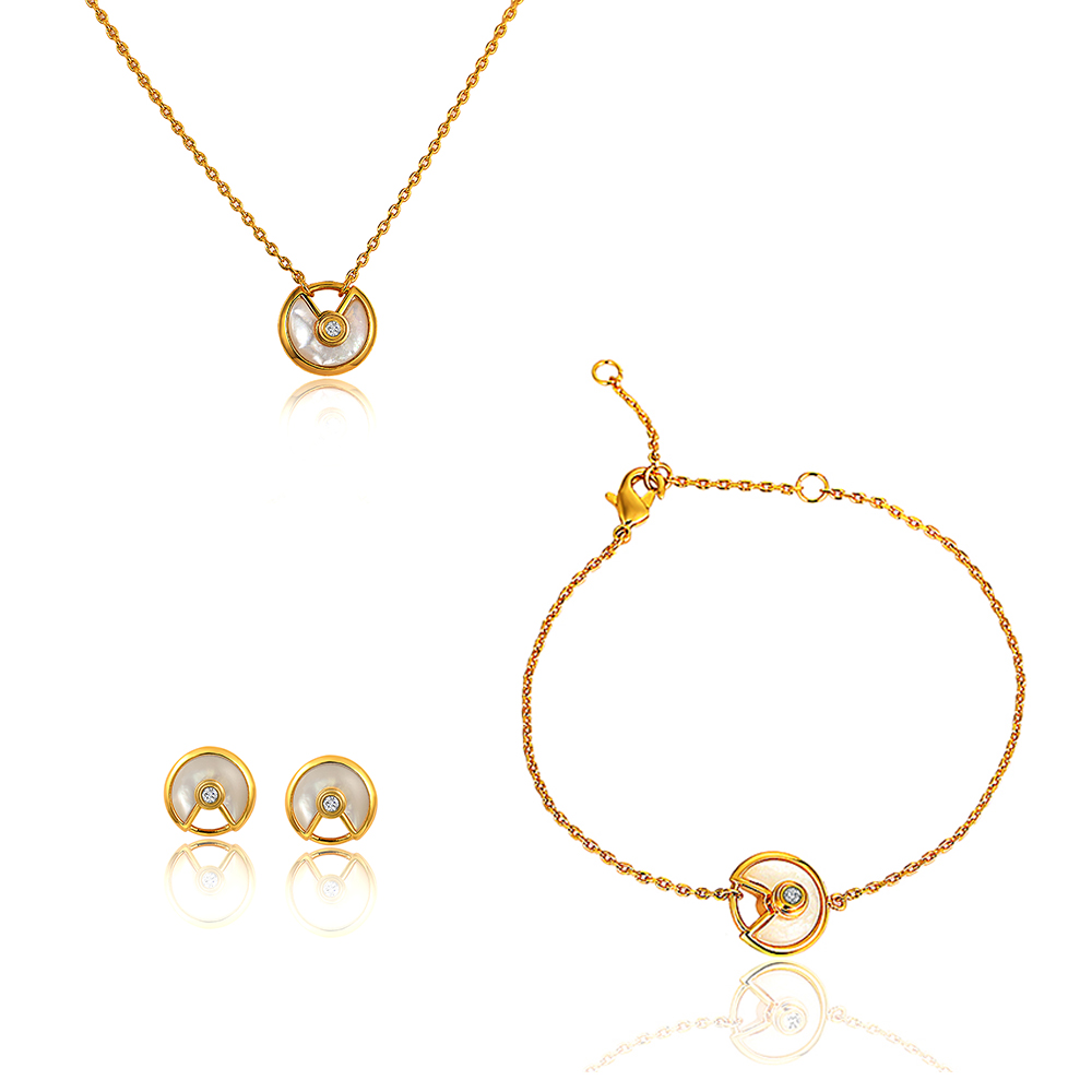 18k Gold Plated Stainless Steel Fashion Sets Circle Necklace Bracelet Ring Jewelry Set For Women