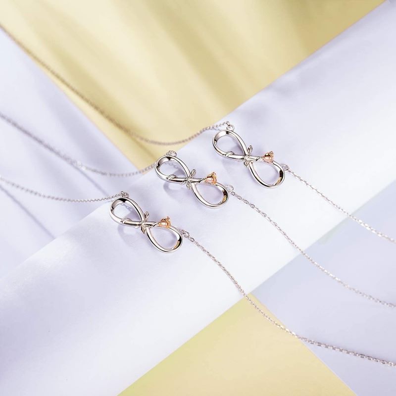 Authentic 925 Sterling Silver Rose Flower Infinity Love Short Necklace for Women Choker Chain Luxury