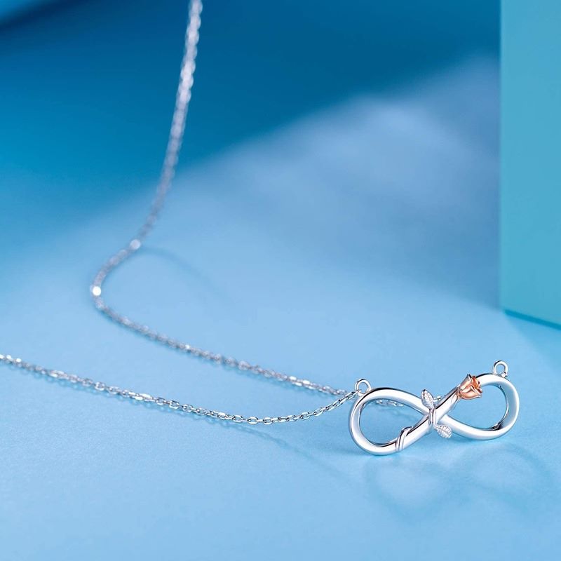 Authentic 925 Sterling Silver Rose Flower Infinity Love Short Necklace for Women Choker Chain Luxury