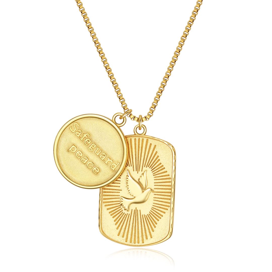Trend Jewelry Letter Round Card Necklace Relief Peace Dove Square Brand Pendant Necklace for Women Necklaces Trendy Copper