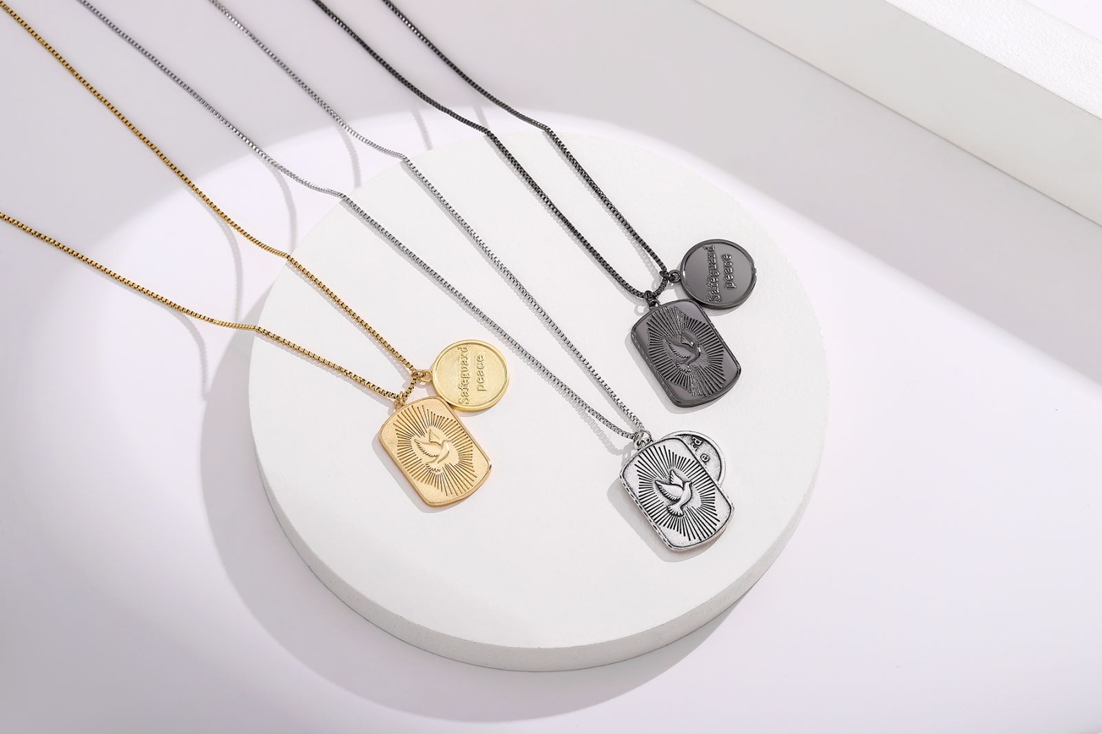Trend Jewelry Letter Round Card Necklace Relief Peace Dove Square Brand Pendant Necklace for Women Necklaces Trendy Copper