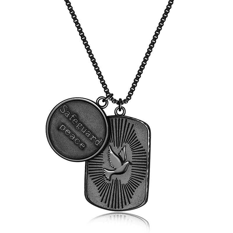 Trend Jewelry Letter Round Card Necklace Relief Peace Dove Square Brand Pendant Necklace for Women Necklaces Trendy Copper