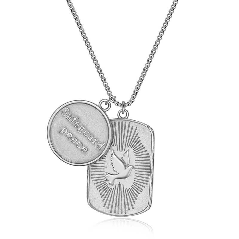 Trend Jewelry Letter Round Card Necklace Relief Peace Dove Square Brand Pendant Necklace for Women Necklaces Trendy Copper
