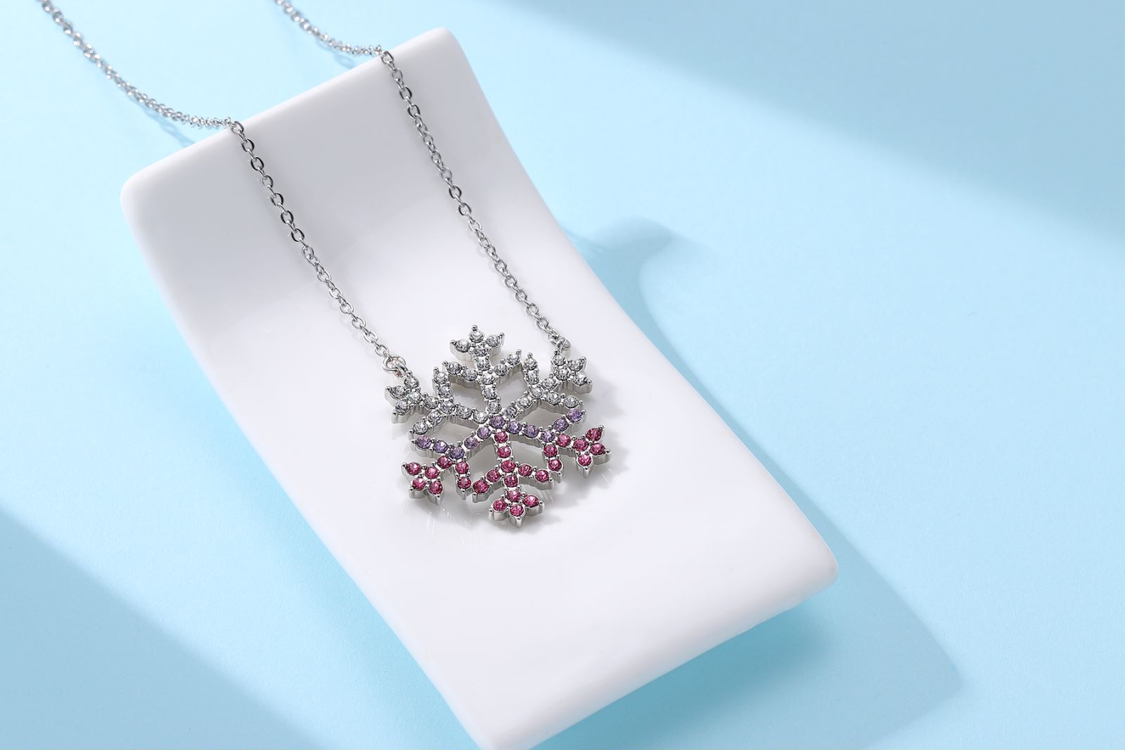 High Quality Blue Snowflake Necklace Ice Snow Pink Full Diamond Pendant S925 Silver Magic Crystals CZ Christmas Jewelry