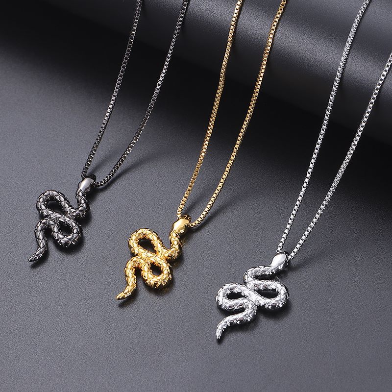 Stainless steel glod black electroplating snake pendant necklace can be customized in other colors