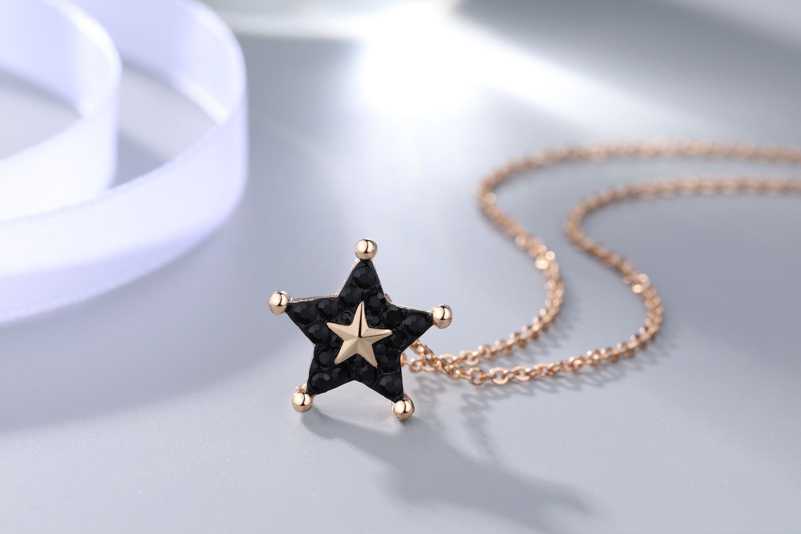 Most Selling 14K Solid Gold Diamond Necklace Black Diamond Star Charm Necklace Minimalist Necklace Manufacture