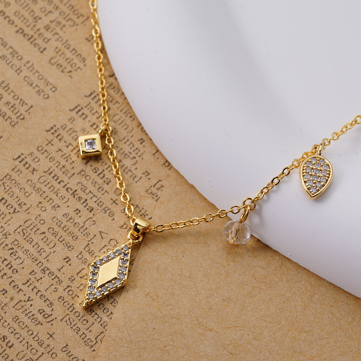 S925 sterling silver tassel rhombus zirconia pendant necklace female Europe and the United States fashion wild collarbone chain