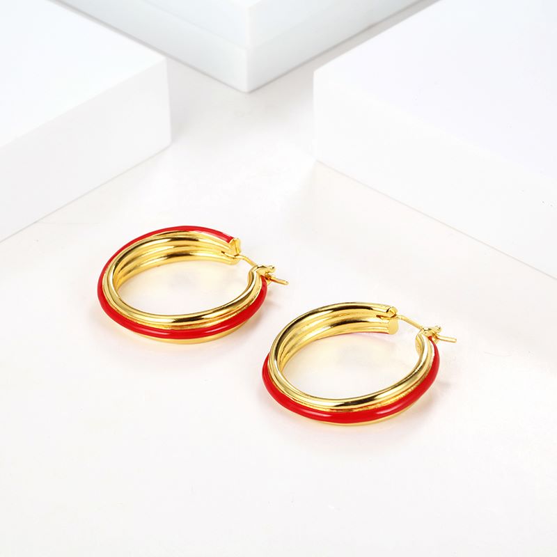 Creative Simple Jewelry European and American Round Earrings Three-color Enamel Hoop Earrings
