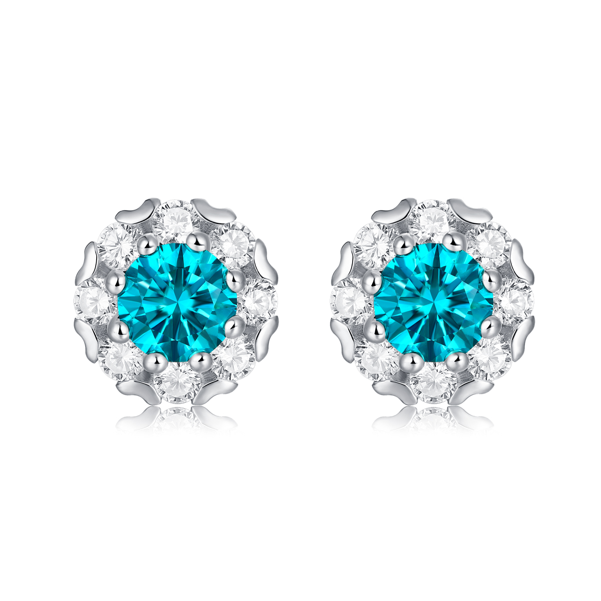 Wholesale Luxury Blue Moissanite Silver Plated Women Stud Earrings Sterling Silver 925