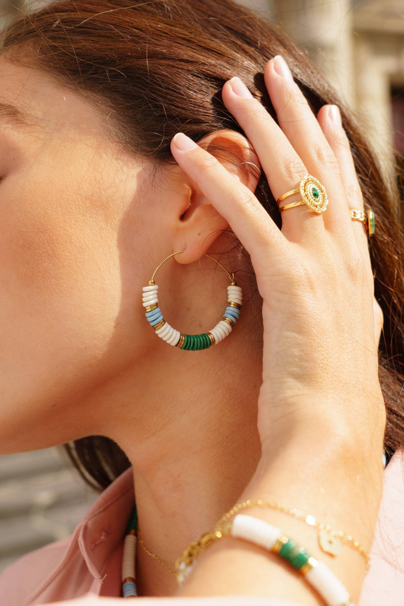 Handmade Layering Delicate Heishi Clay Seed Stack Y2K 2024 New Surfer Beach Trendy Golden Hoop Bead Earrings for Women