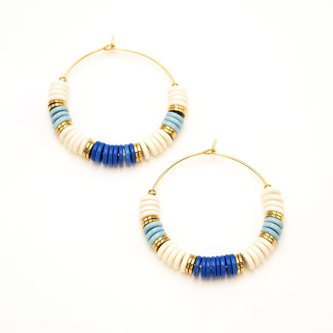 Handmade Layering Delicate Heishi Clay Seed Stack Y2K 2024 New Surfer Beach Trendy Golden Hoop Bead Earrings for Women