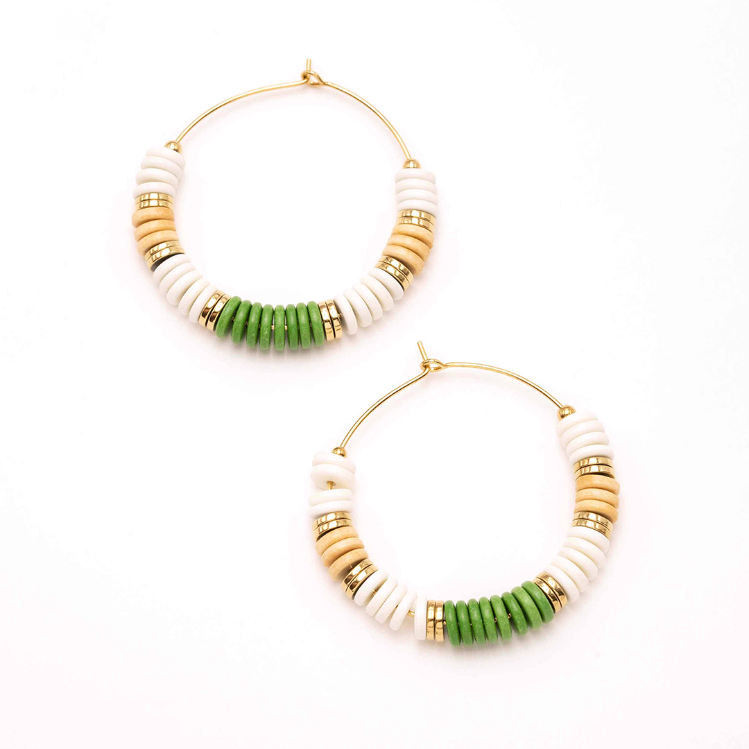 Handmade Layering Delicate Heishi Clay Seed Stack Y2K 2024 New Surfer Beach Trendy Golden Hoop Bead Earrings for Women