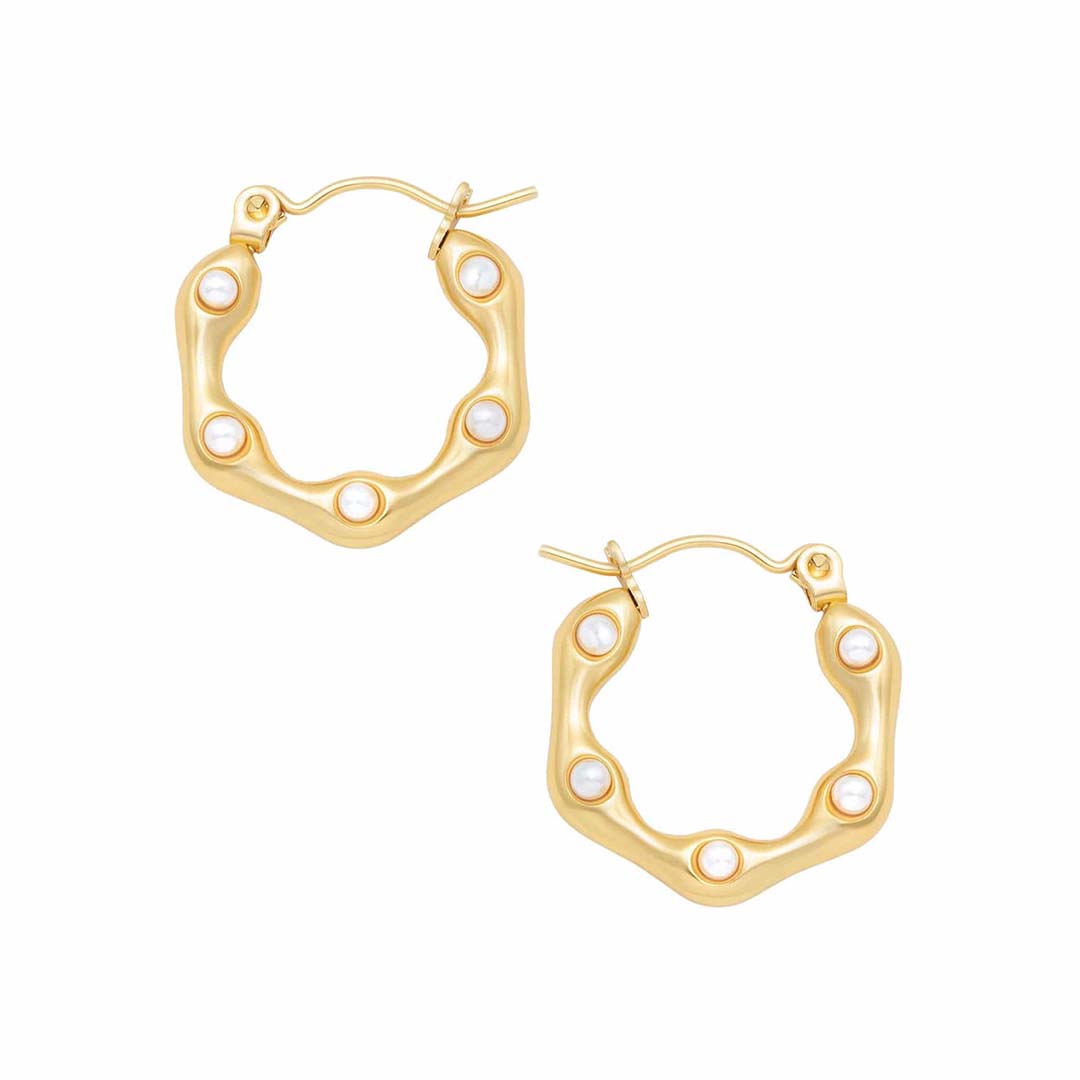 hammered irregular CC earring stainless steel hoops earring gold plated waterproof jewelry zircon earrings