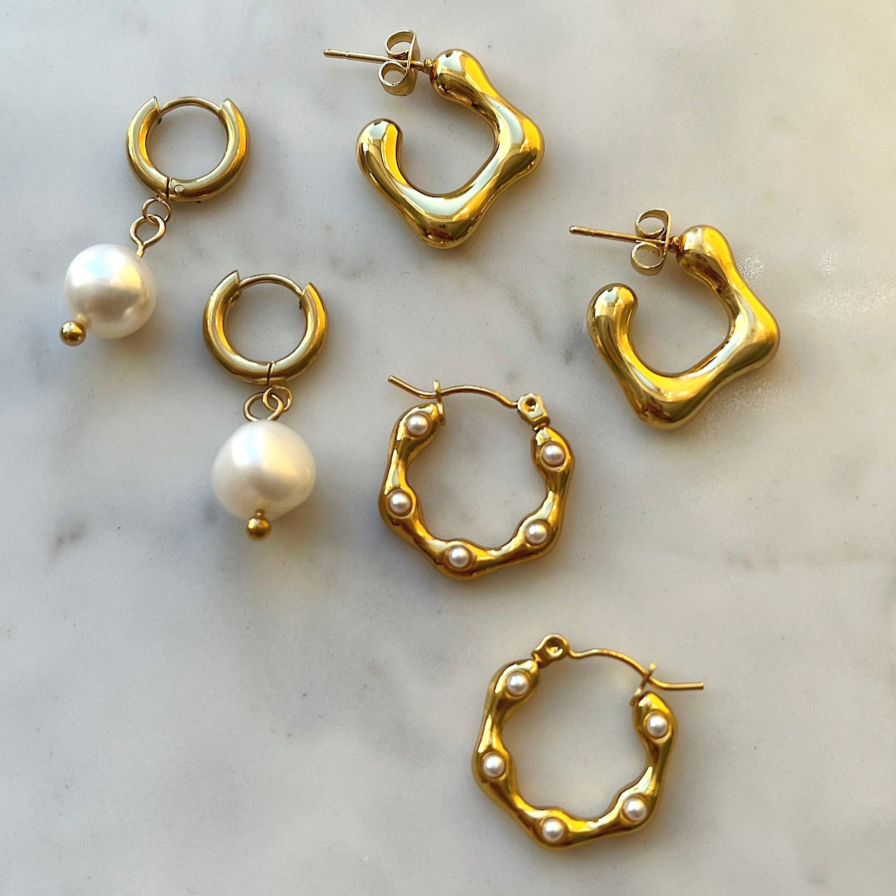 hammered irregular CC earring stainless steel hoops earring gold plated waterproof jewelry zircon earrings