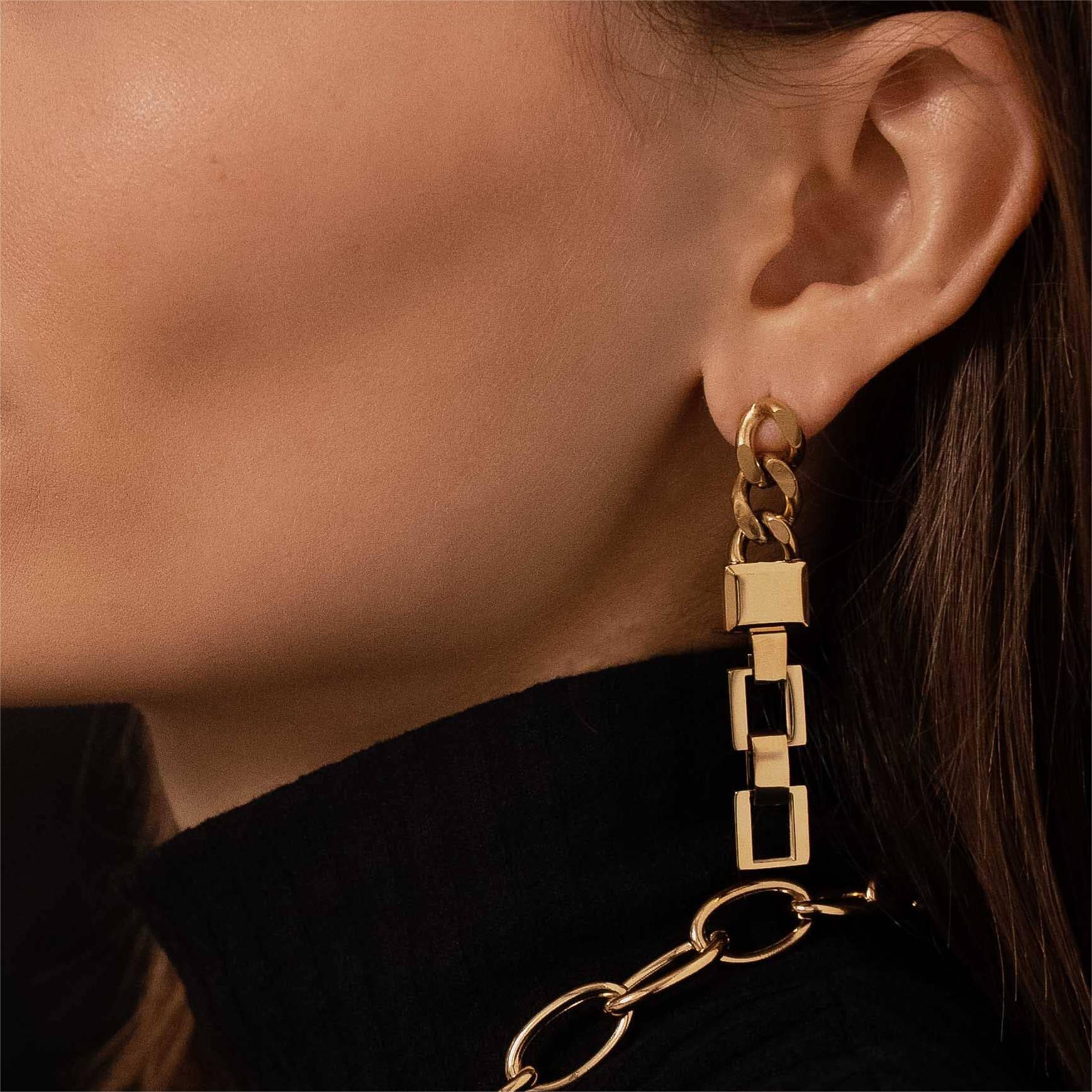 Simple hoop earrings Irregular square long chain earring  gold designer earrings Unisex Charm Jewelry