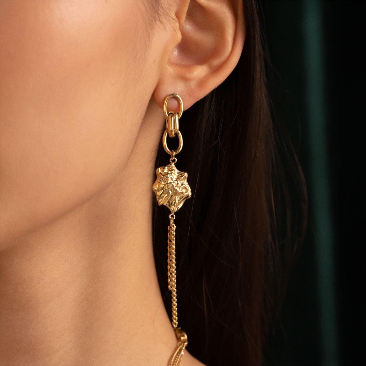 Simple hoop earrings Irregular square long chain earring  gold designer earrings Unisex Charm Jewelry