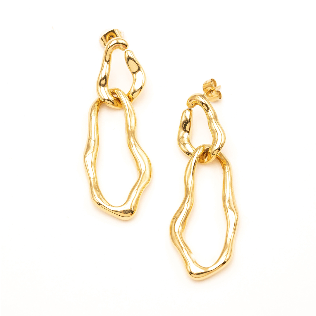  Geometric Metallic Brass Drop Earrings Complex Patterns 18K Gold Plated Jewelry Waterproof Earrings