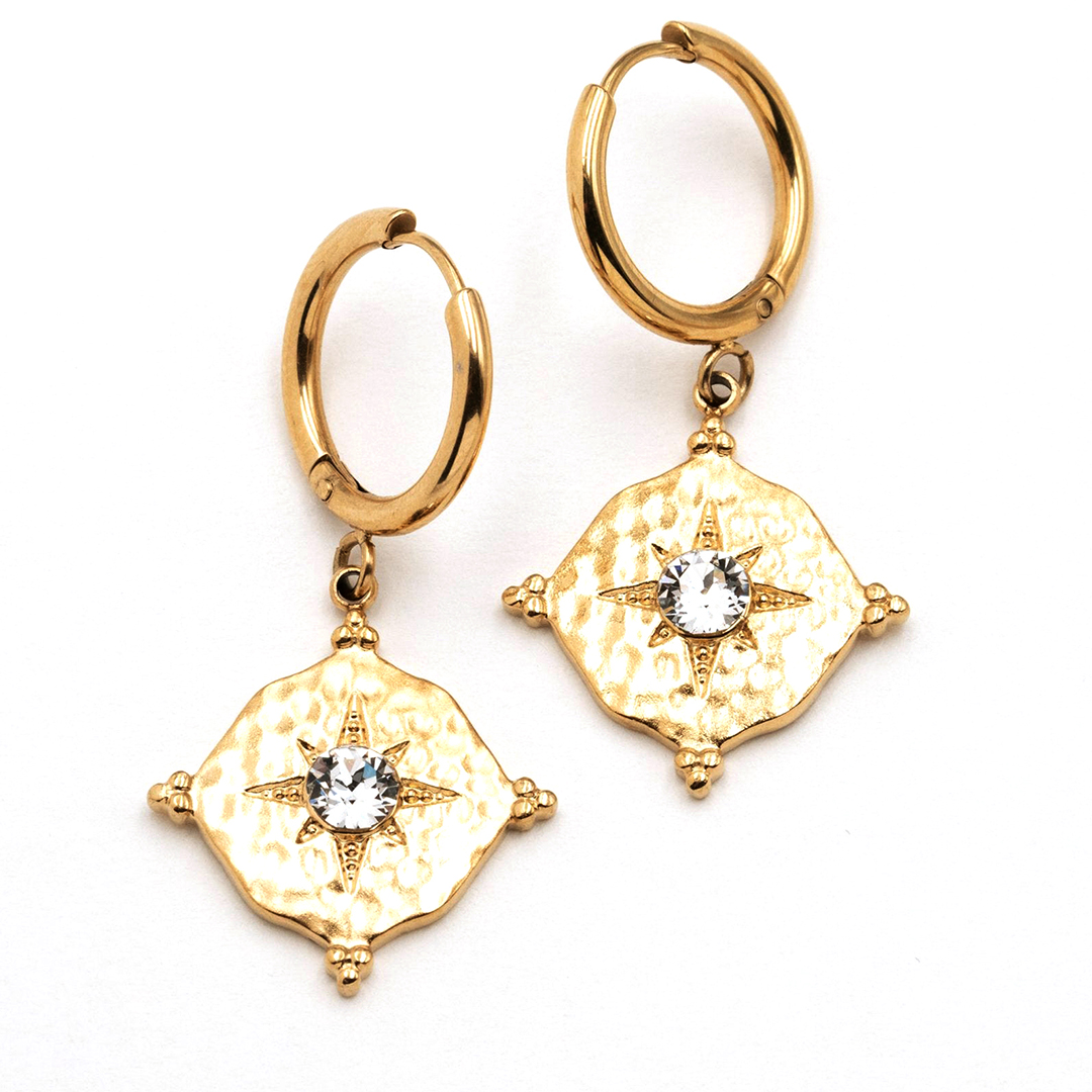  Geometric Metallic Brass Drop Earrings Complex Patterns 18K Gold Plated Jewelry Waterproof Earrings