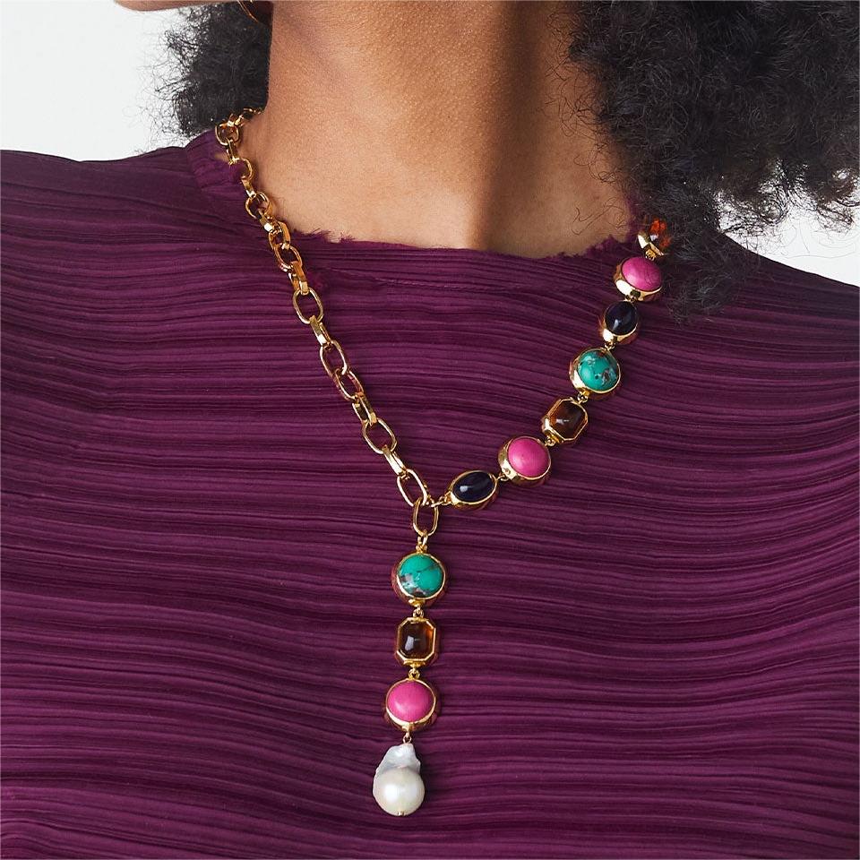 Vintage Women Jewelry Stainless Steel Colorful Heart Necklace Gold 18K