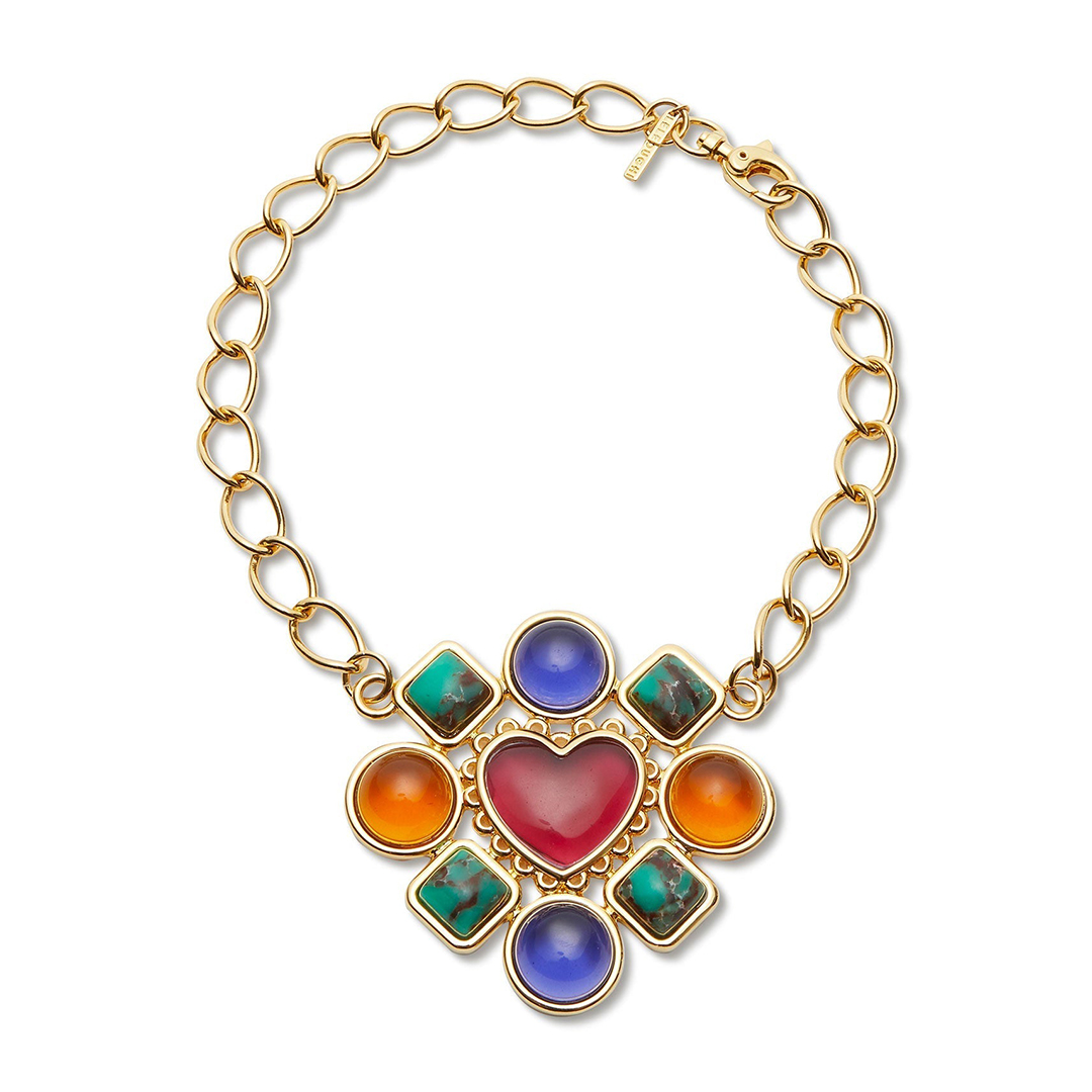 Vintage Women Jewelry Stainless Steel Colorful Heart Necklace Gold 18K