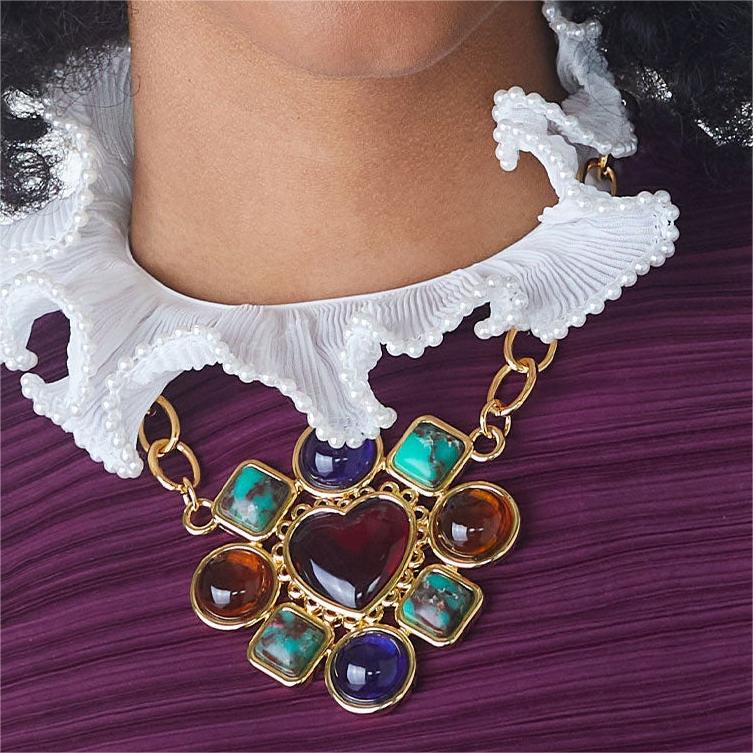Vintage Women Jewelry Stainless Steel Colorful Heart Necklace Gold 18K