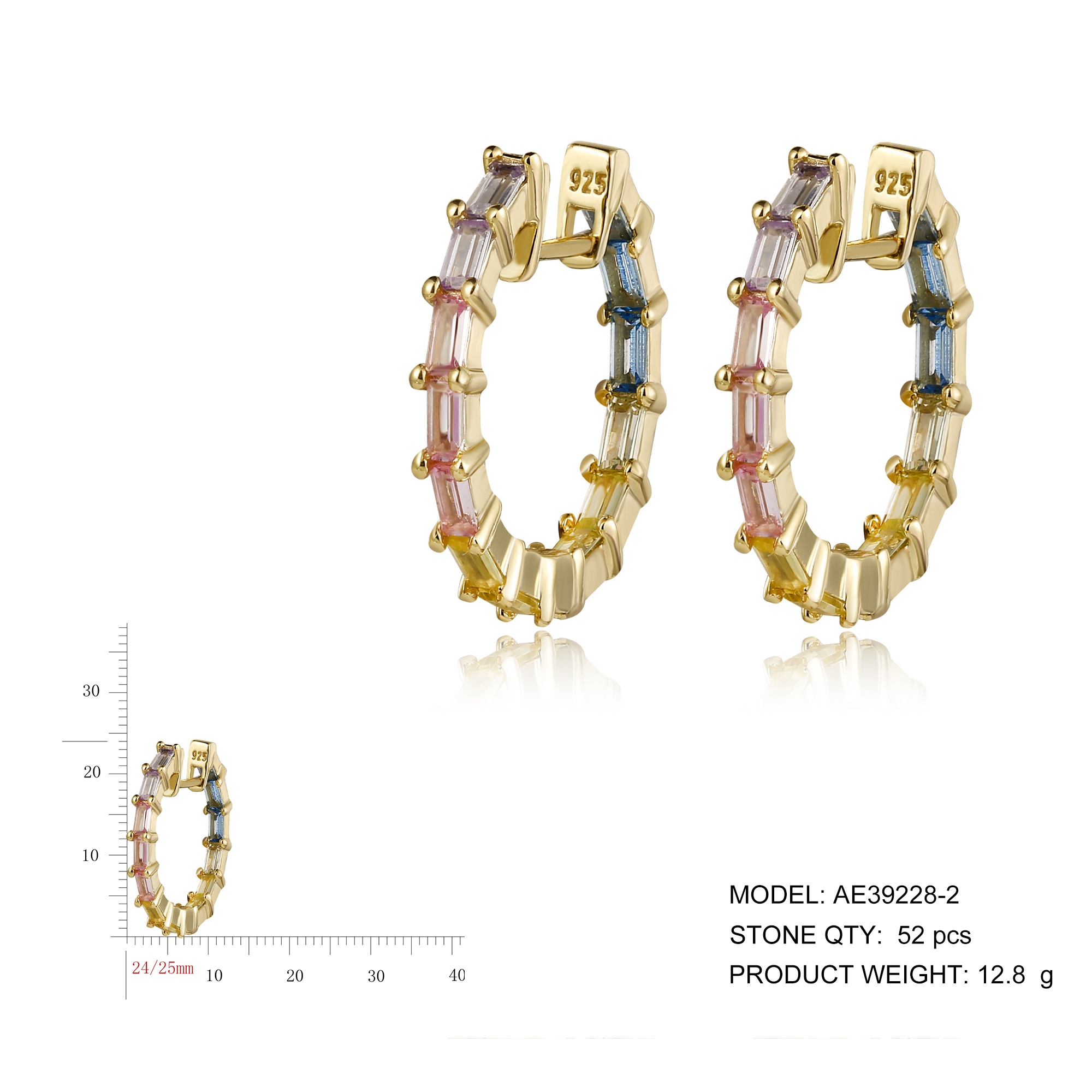 Latest Design Cheap Fashion Jewelry Big Small Rainbow Minimalist Colorful Sapphire Zirconia Hoop 925 Silver Huggie Earrings