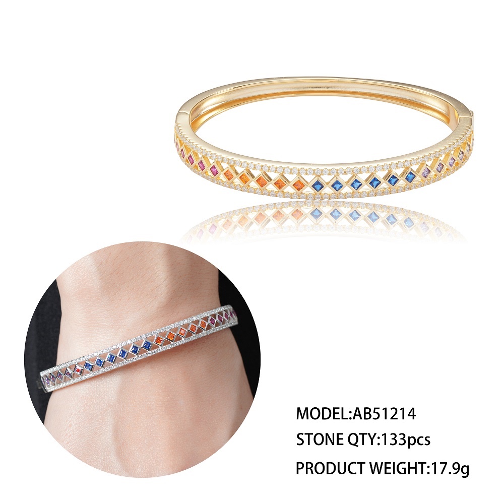 Colorful square rainbow CZ 2mm 3mm 925 sterling silver tennis bracelet