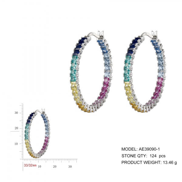 Summer New Arrive Multi Color Chic Cubic Zircon Hypoallergenic 925 Sterling Silver Round Hoop Earrings for Women Daily Wear