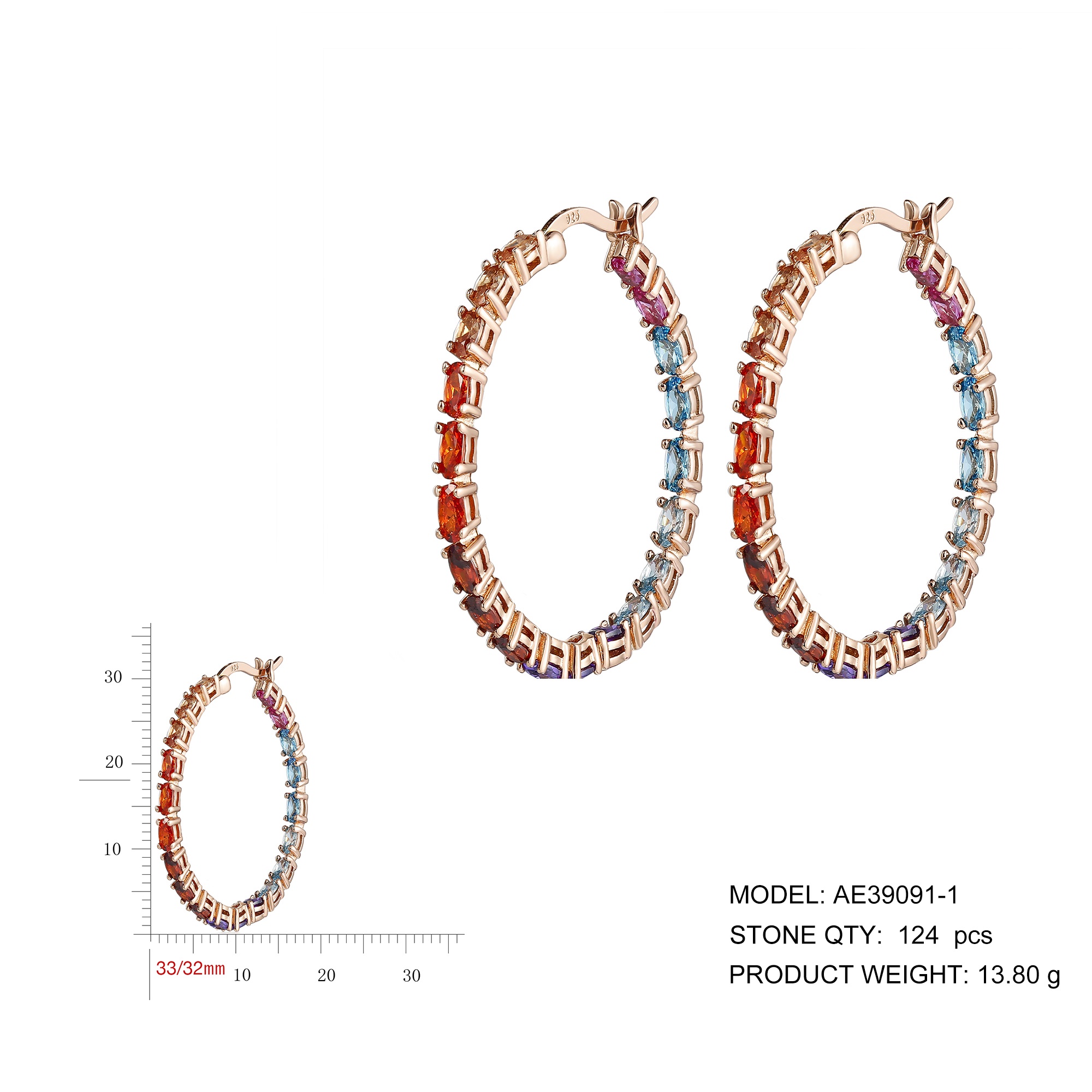 Summer New Arrive Multi Color Chic Cubic Zircon Hypoallergenic 925 Sterling Silver Round Hoop Earrings for Women Daily Wear