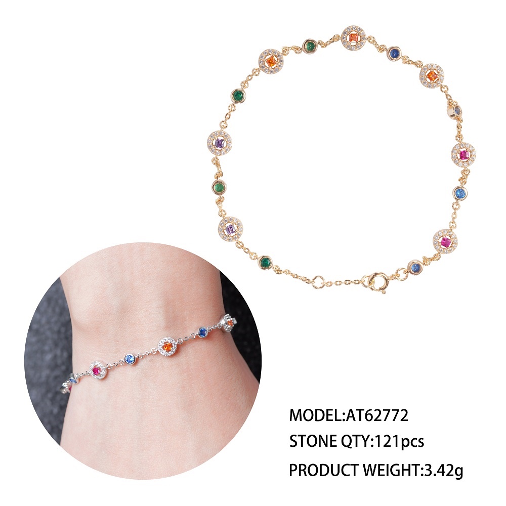 Newest rainbow colourful aaa cubic zircon stone bracelets for women fashion jewelry