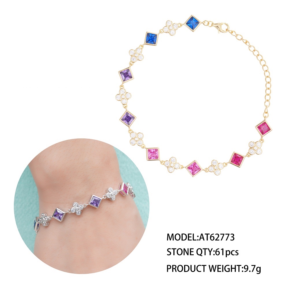 Newest rainbow colourful aaa cubic zircon stone bracelets for women fashion jewelry