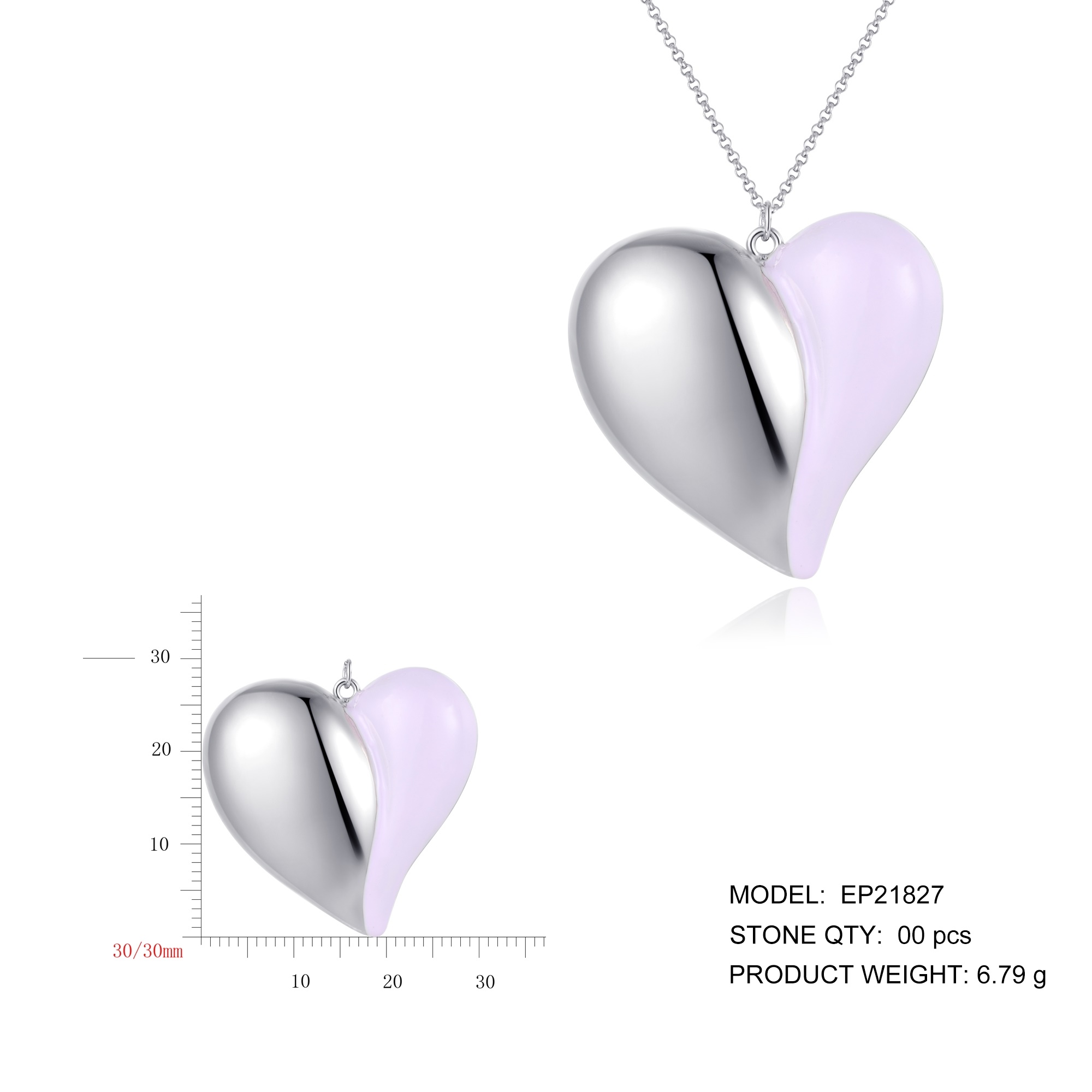 Fashion Jewelry 925 Sterling Silver Diamond Heart Necklace