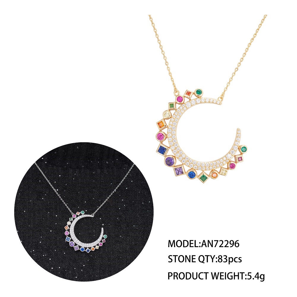 Fashion S925 sterling silver rainbow round pendant necklace temperament necklace for women