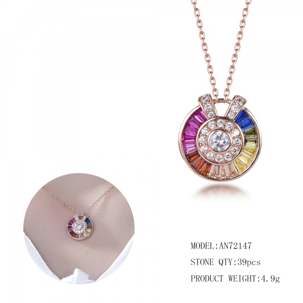 Fashion jewelry rainbow Pendant Necklace Rainbow Beads Jewelry necklaces in Sterling Silver