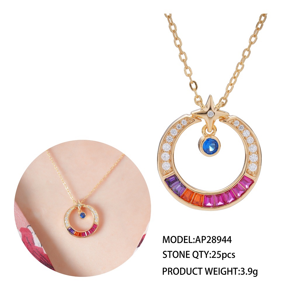 Fashion jewelry rainbow Pendant Necklace Rainbow Beads Jewelry necklaces in Sterling Silver