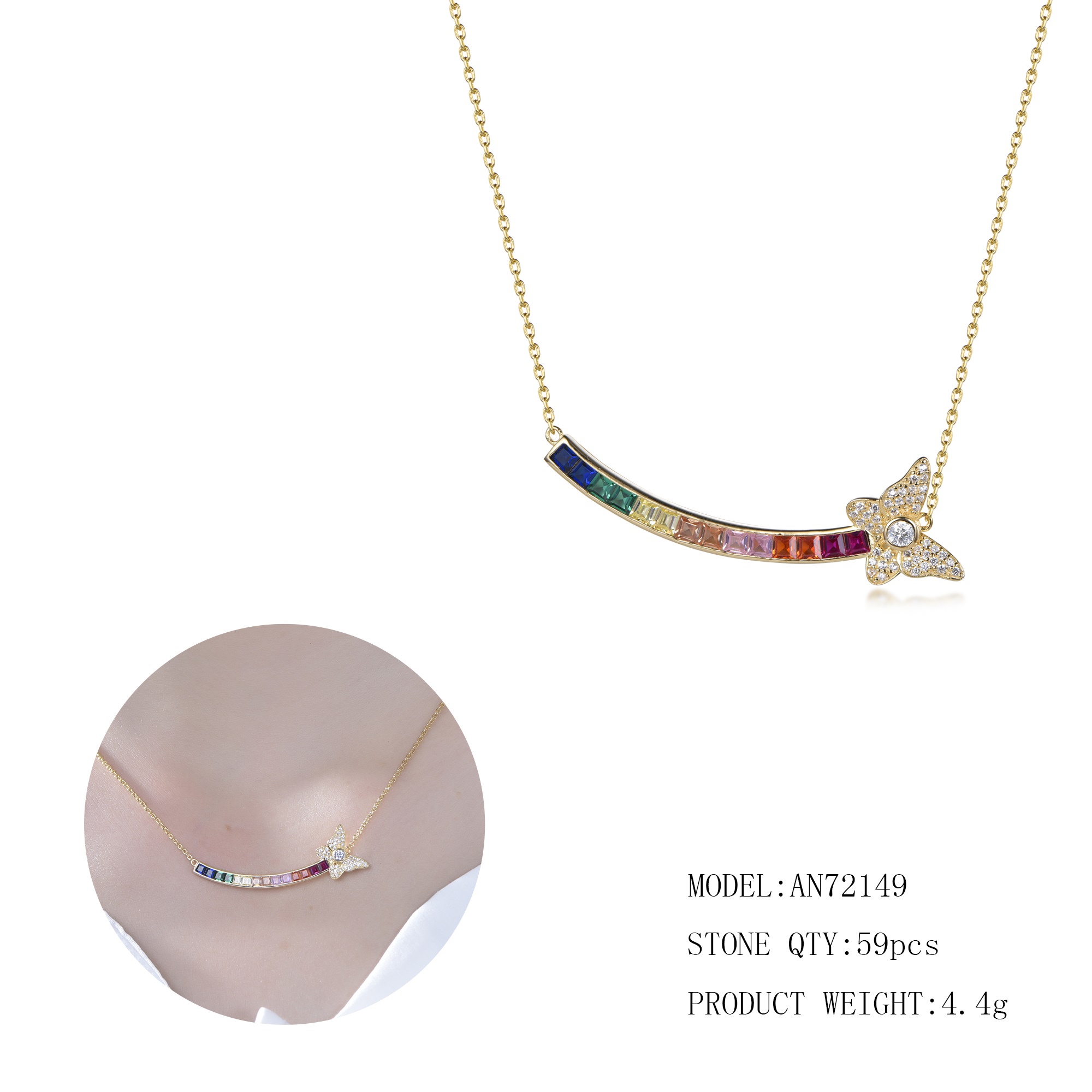 Colorful Natural Gemstone Pendant Women's Sterling Silver Inlaid Rainbow Pendant Gradient Colorful Treasure Necklace